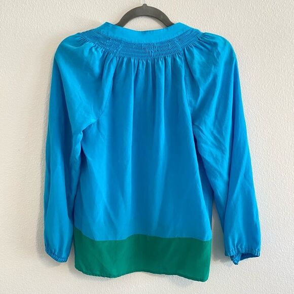 Lilly Pulitzer Elsa Silk Top Color Block Combo Blue Green Long Sleeve - Picture 3 of 10